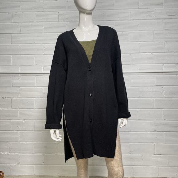 Everlane Black Cashmere & Wool Blend Long Knit Cardigan Sweater, M/L - Picture 4 of 6